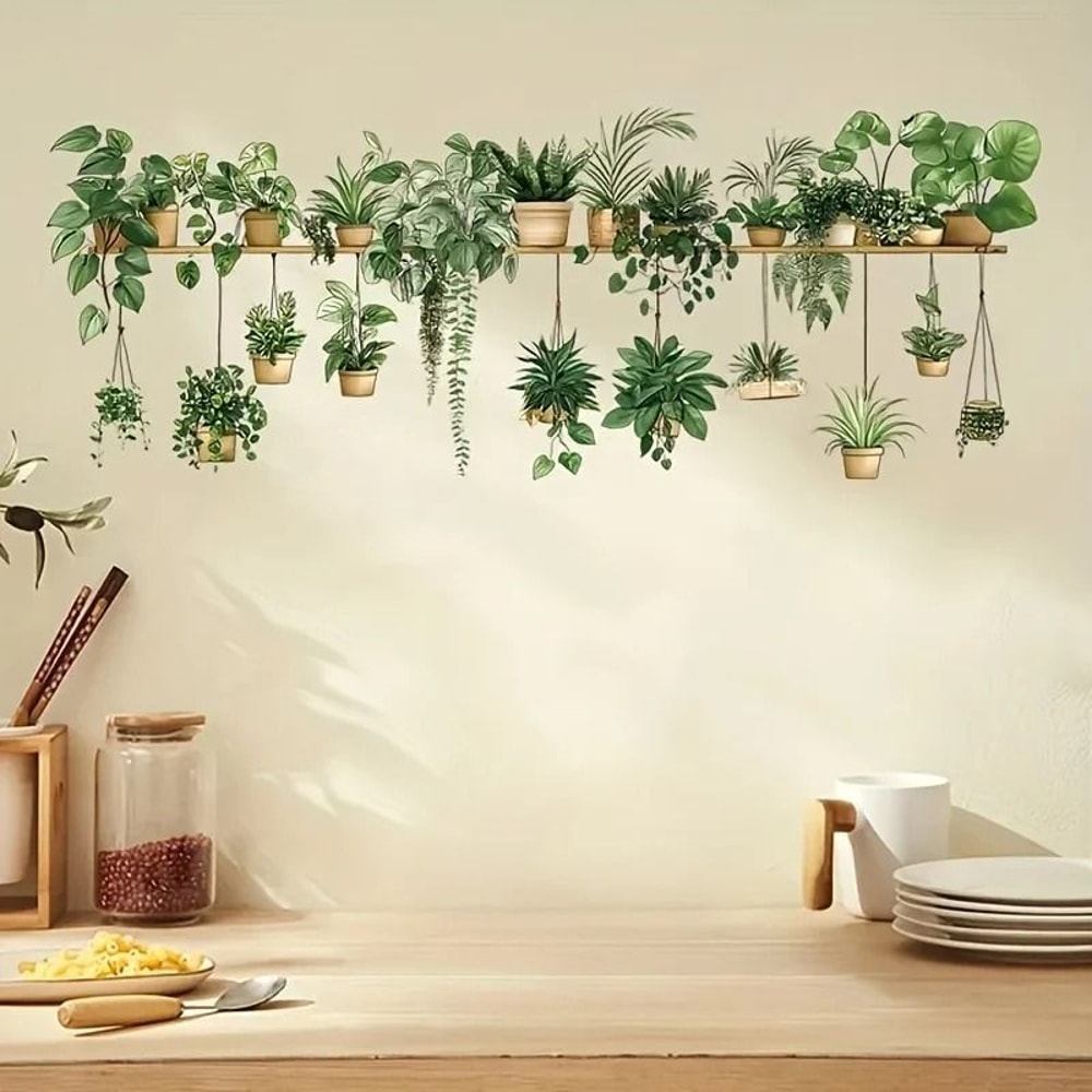Flower Shelf Wall Decals Potted Plant Furniture Stickers Creative Nature Wall Decor For Living Ro 3