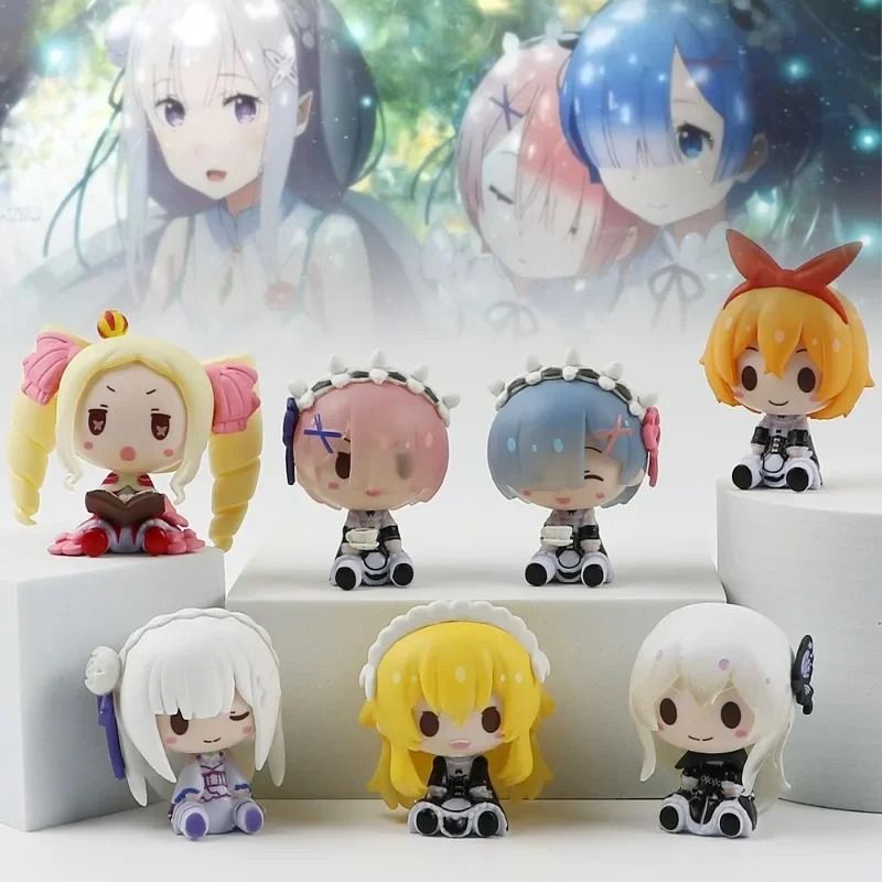 Re Zero Anime Figure Set 7pc Rem Ram Emilia Mini Statues PVC Action Figurine Desktop Decoration 0