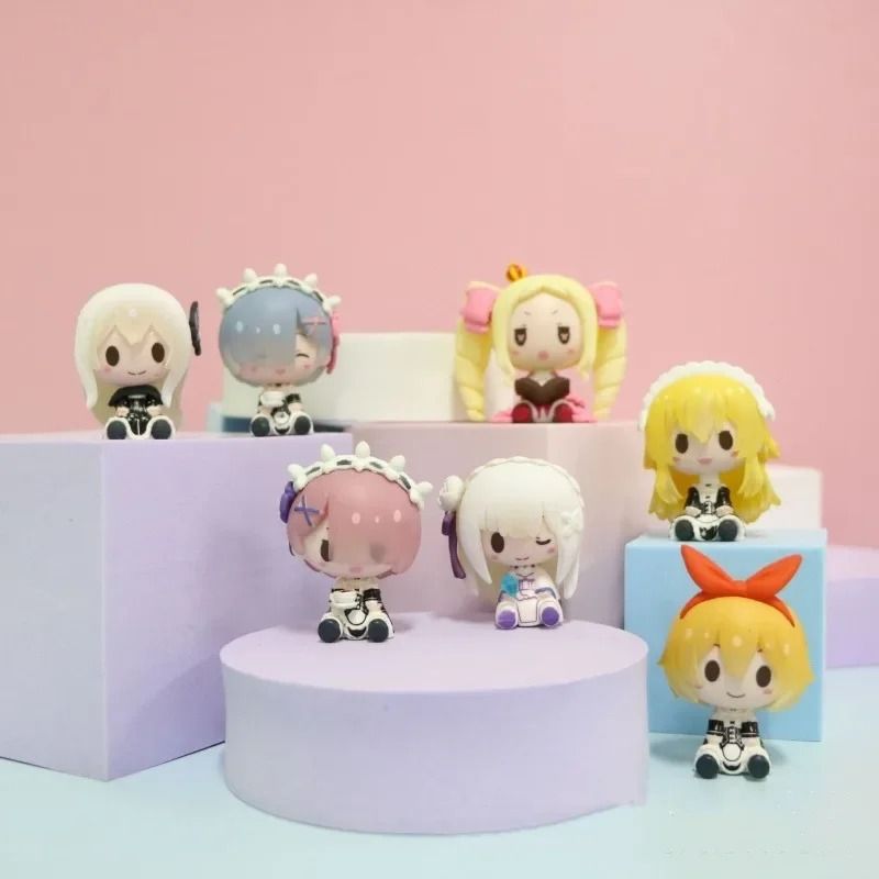 Re Zero Anime Figure Set 7pc Rem Ram Emilia Mini Statues PVC Action Figurine Desktop Decoration 2