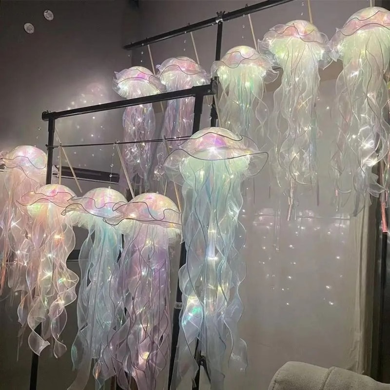 DIY Jellyfish Hanging Lamp Portable Mermaid Ocean Night Light Under The Sea Party Decor Bedroom 2