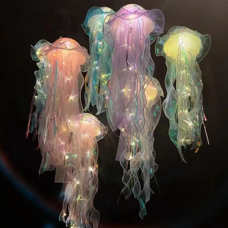 DIY Jellyfish Hanging Lamp Portable Mermaid Ocean Night Light Under The Sea Party Decor Bedroom 4