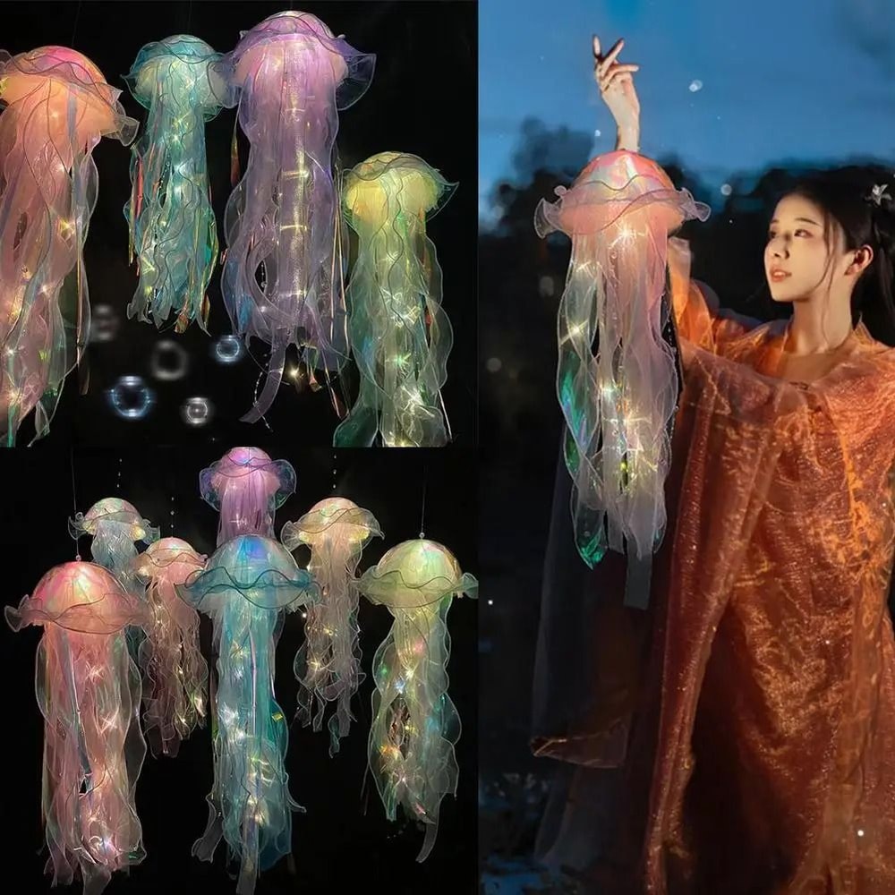 DIY Jellyfish Hanging Lamp Portable Mermaid Ocean Night Light Under The Sea Party Decor Bedroom 5