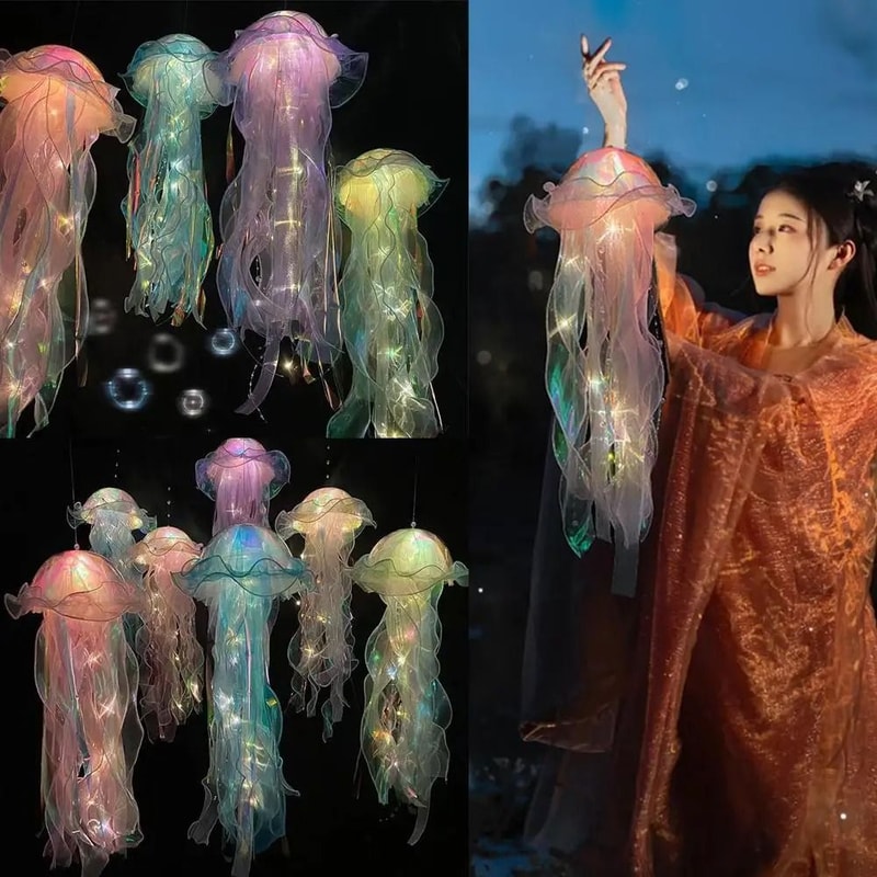 DIY Jellyfish Hanging Lamp Portable Mermaid Ocean Night Light Under The Sea Party Decor Bedroom 5
