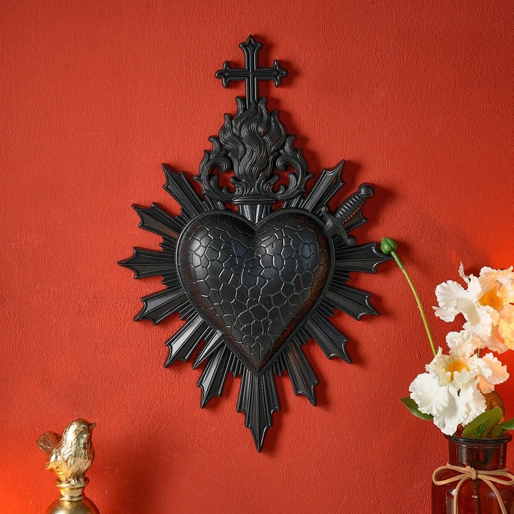 Heart Flame Piercing Arrow Pendant Modern Gothic Resin Wall Art Artistic Romantic Sculpture For H 4