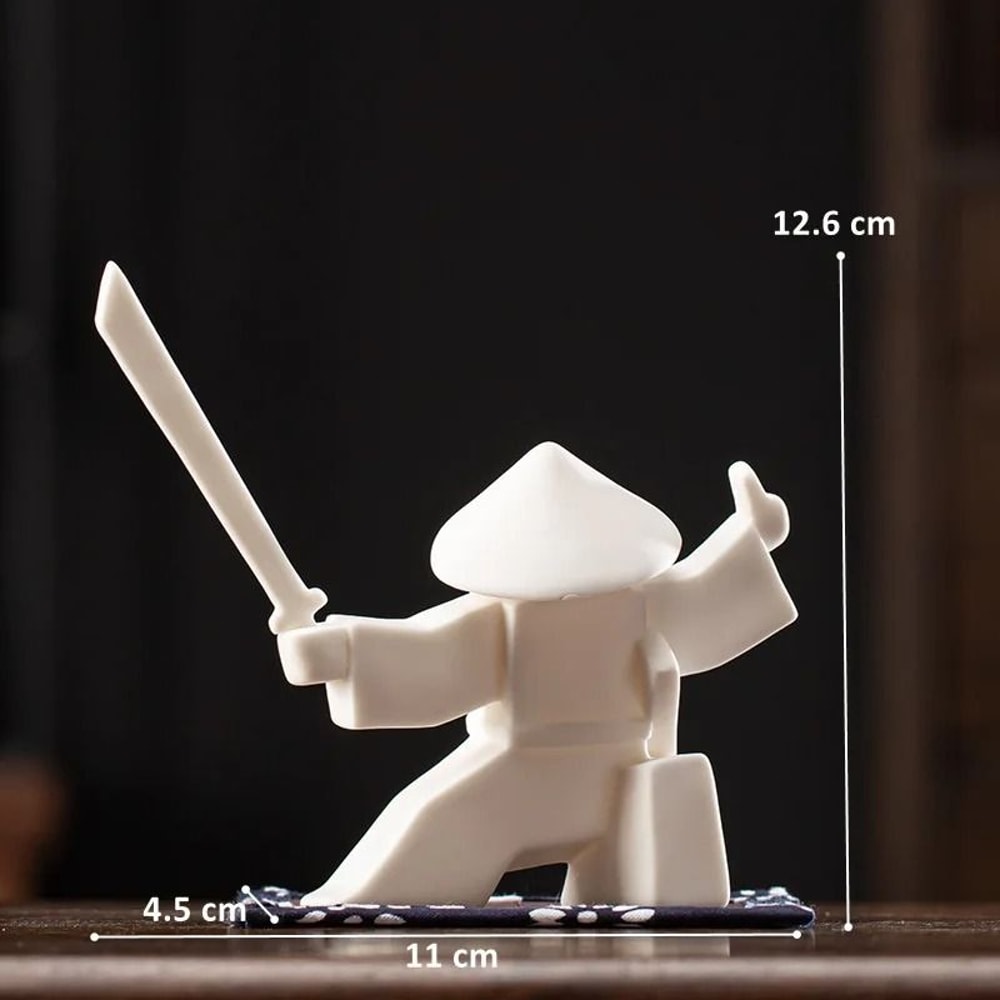 White Ceramic Samurai Figurine Blanc De Chine Oriental Warrior Statue Modern Geometrical Zen Desk 9