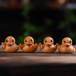 wooden hand-carved yellow duck – solid wood desktop ornament – cute cartoon figurine for home & office decor