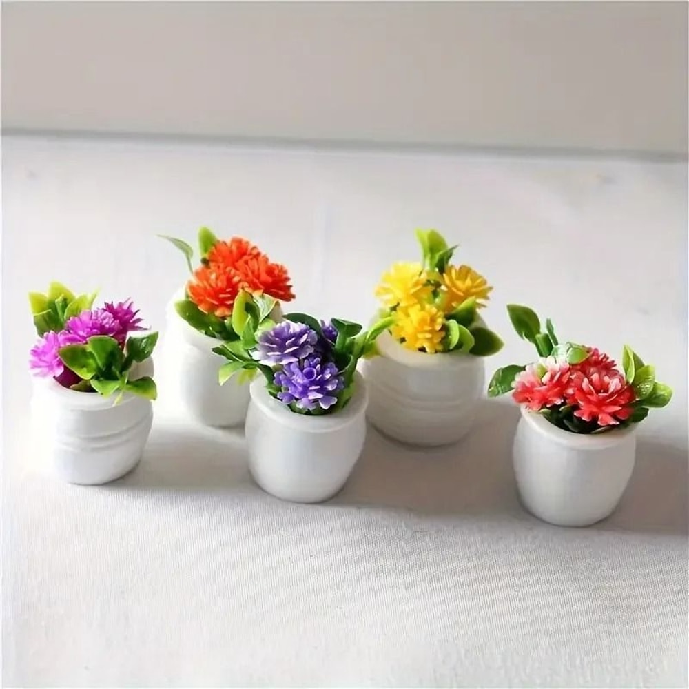Miniature Potted Flowers 5Piece Set Vibrant Artificial Dollhouse Plants Dashboard Decor Party Fa 1