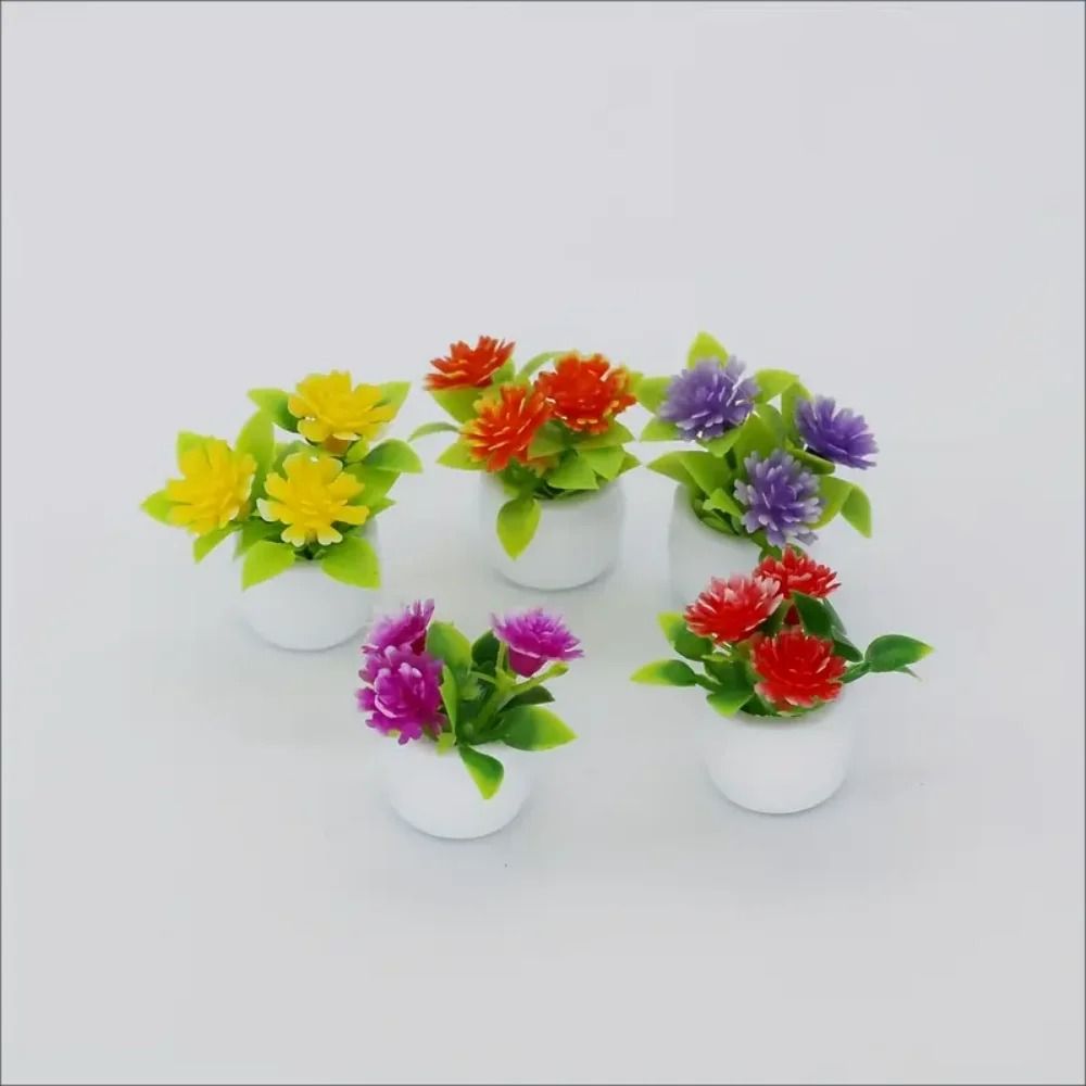 Miniature Potted Flowers 5Piece Set Vibrant Artificial Dollhouse Plants Dashboard Decor Party Fa 3