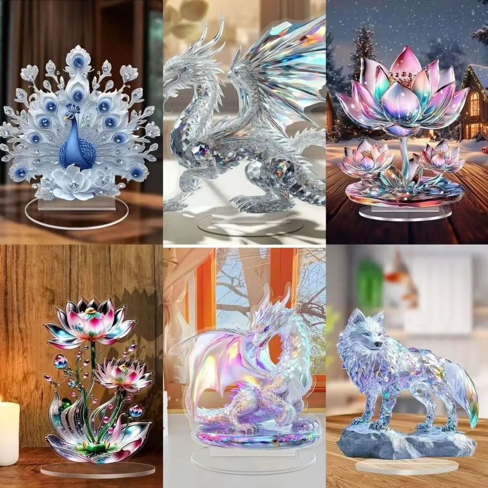 Acrylic White Crystal Dragon Figurine 2D Flat Minimalist Statue Modern Table Ornament For Home Of 0