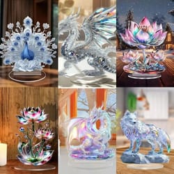 acrylic white crystal dragon figurine – 2d flat minimalist statue – modern table ornament for home, office & studio
