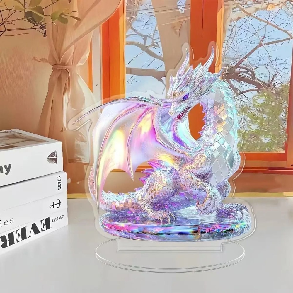 Acrylic White Crystal Dragon Figurine 2D Flat Minimalist Statue Modern Table Ornament For Home Of 5