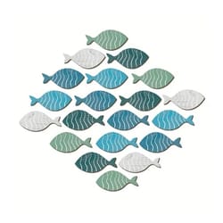 rustic coastal wooden fish set – 20pc nautical wall hanging ornaments – beach house sculptures & mediterranean decor