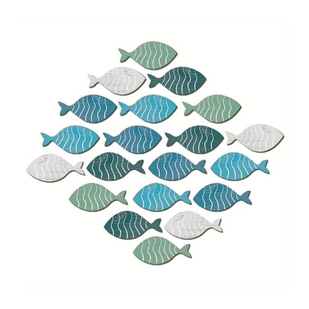 Rustic Coastal Wooden Fish Set 20pc Nautical Wall Hanging Ornaments Beach House Sculptures Medit 1