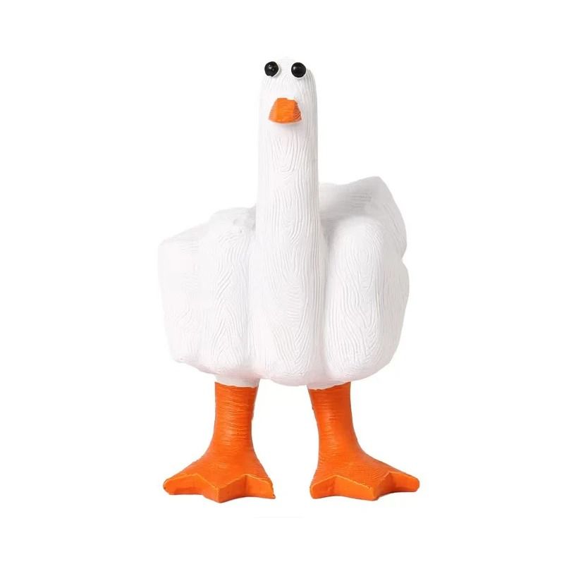 Rebellious Middle Finger Duck Statue Creative Resin Desktop Ornament Humorous Home Office Garden 6