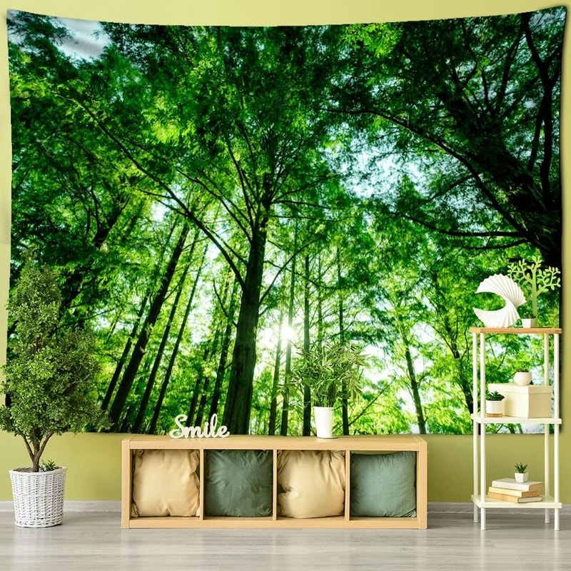 Towering Forest Forest Tapestry Misty Nature Scenery Wall Hanging Bohemian Witchcraft Style Home 12