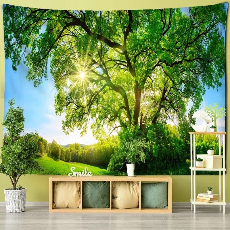 Towering Forest Forest Tapestry Misty Nature Scenery Wall Hanging Bohemian Witchcraft Style Home 24