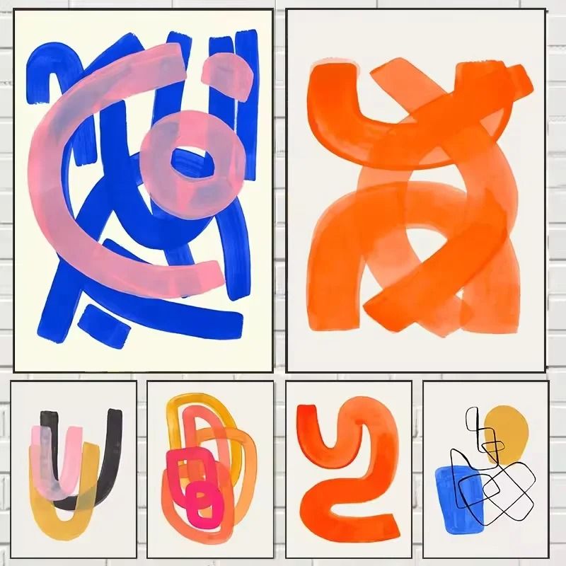 Mid Century Abstract Brush Stroke Art Minimalist Orange Watercolor Canvas Modern Wall Painting Fo 0