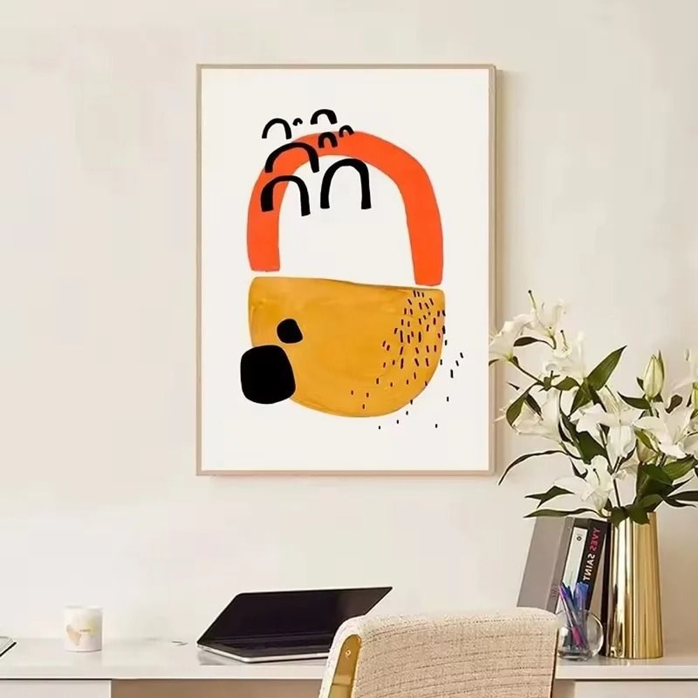 Mid Century Abstract Brush Stroke Art Minimalist Orange Watercolor Canvas Modern Wall Painting Fo 4