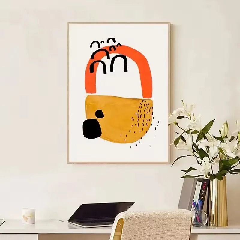 Mid Century Abstract Brush Stroke Art Minimalist Orange Watercolor Canvas Modern Wall Painting Fo 4