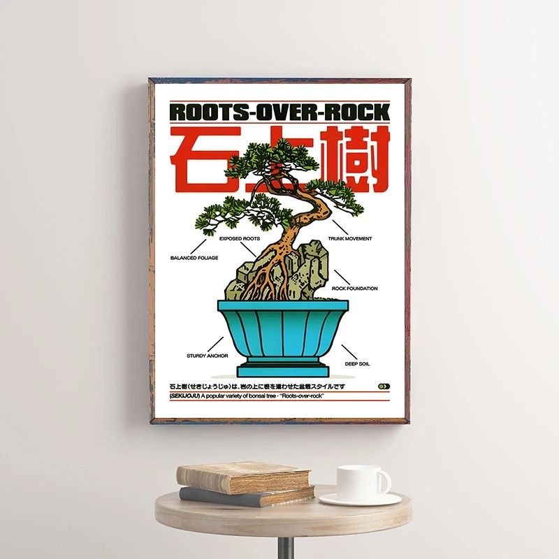 Japanese Retro Koi Bonsai Art Abstract Vintage Botanical Canvas Print Vibrant Travel Poster For H 3