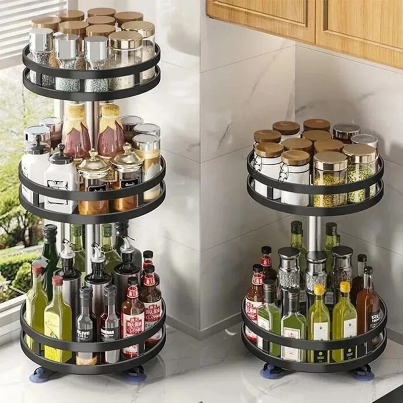 Rotatable Kitchen Spice Rack 360 Degree Turntable Organizer MultiFunctional Storage For Cabinets 1