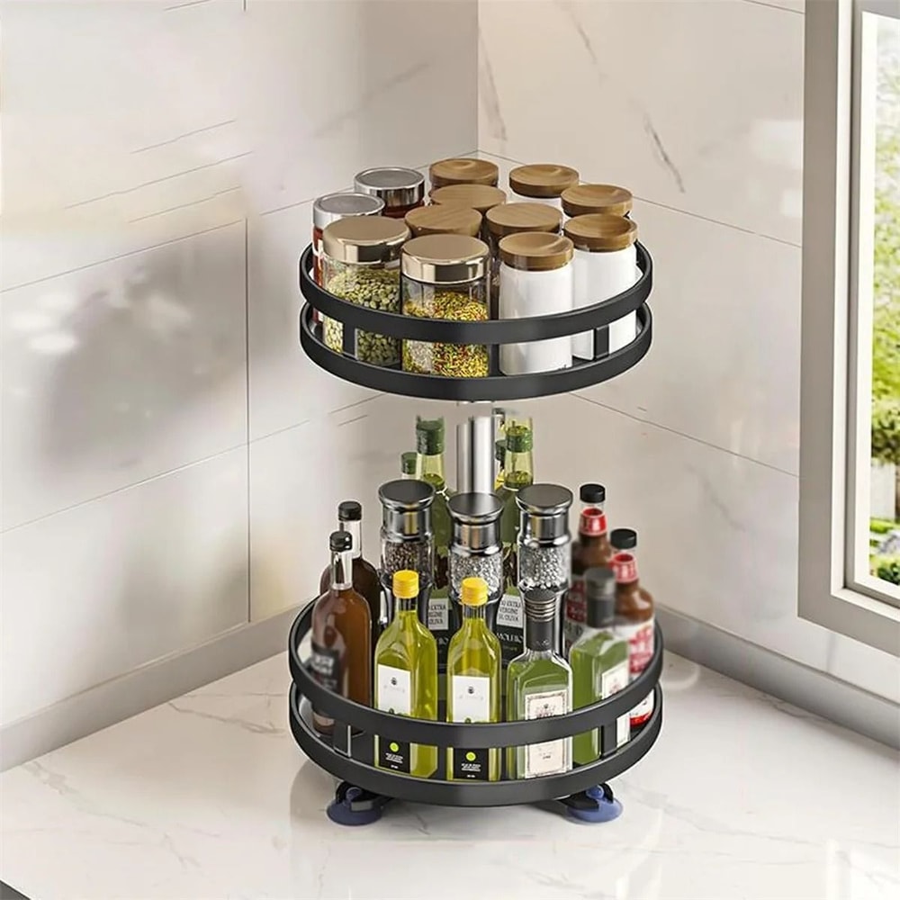 Rotatable Kitchen Spice Rack 360 Degree Turntable Organizer MultiFunctional Storage For Cabinets 6