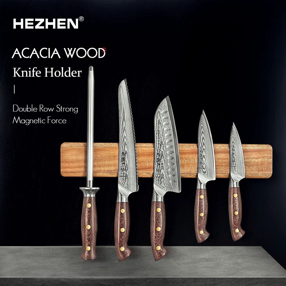 Magnetic Acacia Wood Knife Holder 16 In WallMounted Kitchen Storage Strip Natural Hardwood Cutler 0