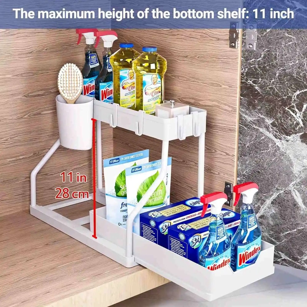 SpaceSaving 2Tier UnderSink Organizer PullOut Drawer Storage Large Capacity Kitchen Bathroom Ess 13