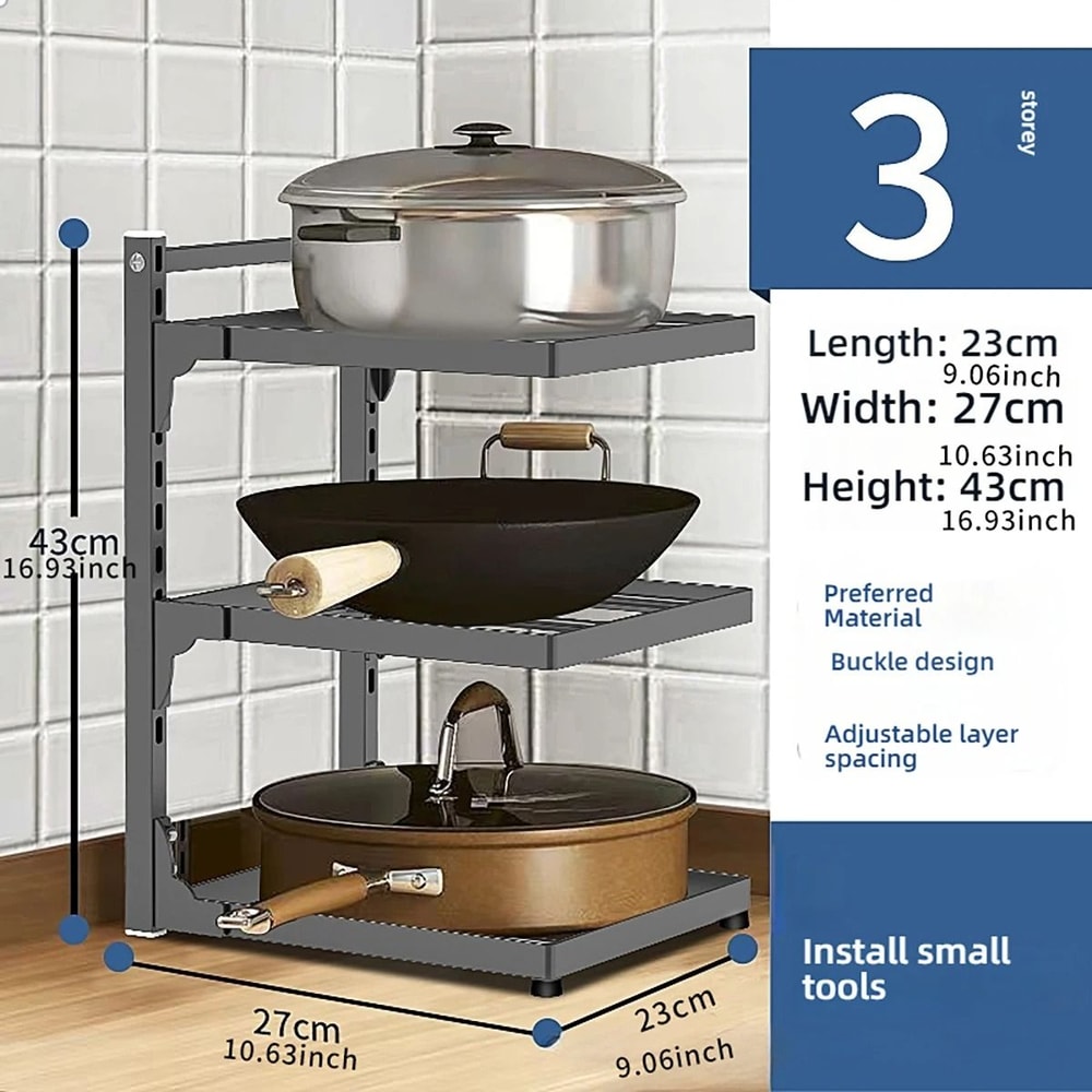Adjustable Kitchen Pot Rack SpaceSaving Kitchenware Storage Vertical UnderSink Corner Organizer 7