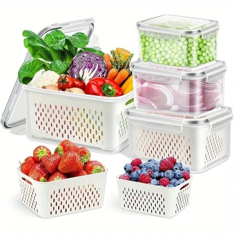Fridge Food Storage Container Set Fresh Produce Saver With Strainer Lids Vegetable Fruit And Mea 2