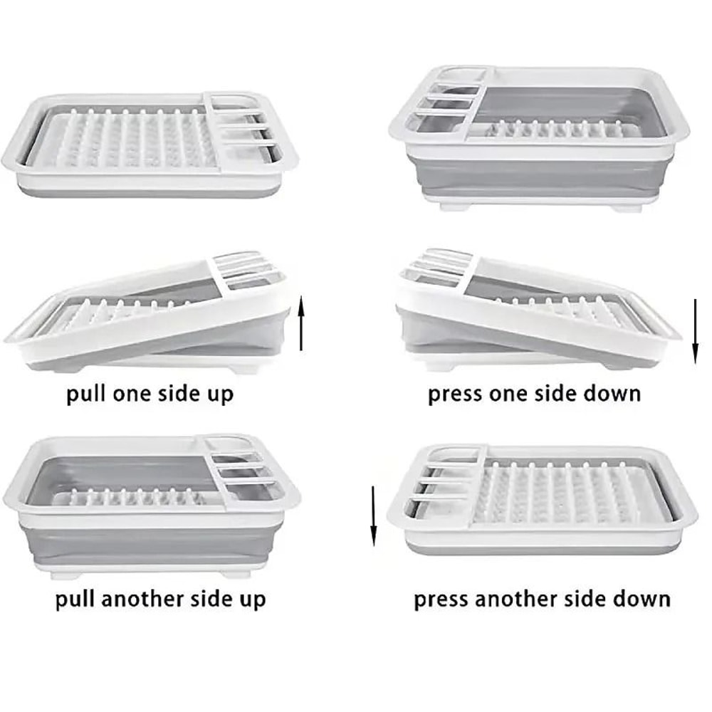 Foldable Dish Drying Rack SpaceSaving Kitchen Tableware Drainer Washable Bowl Tray Organizer 5