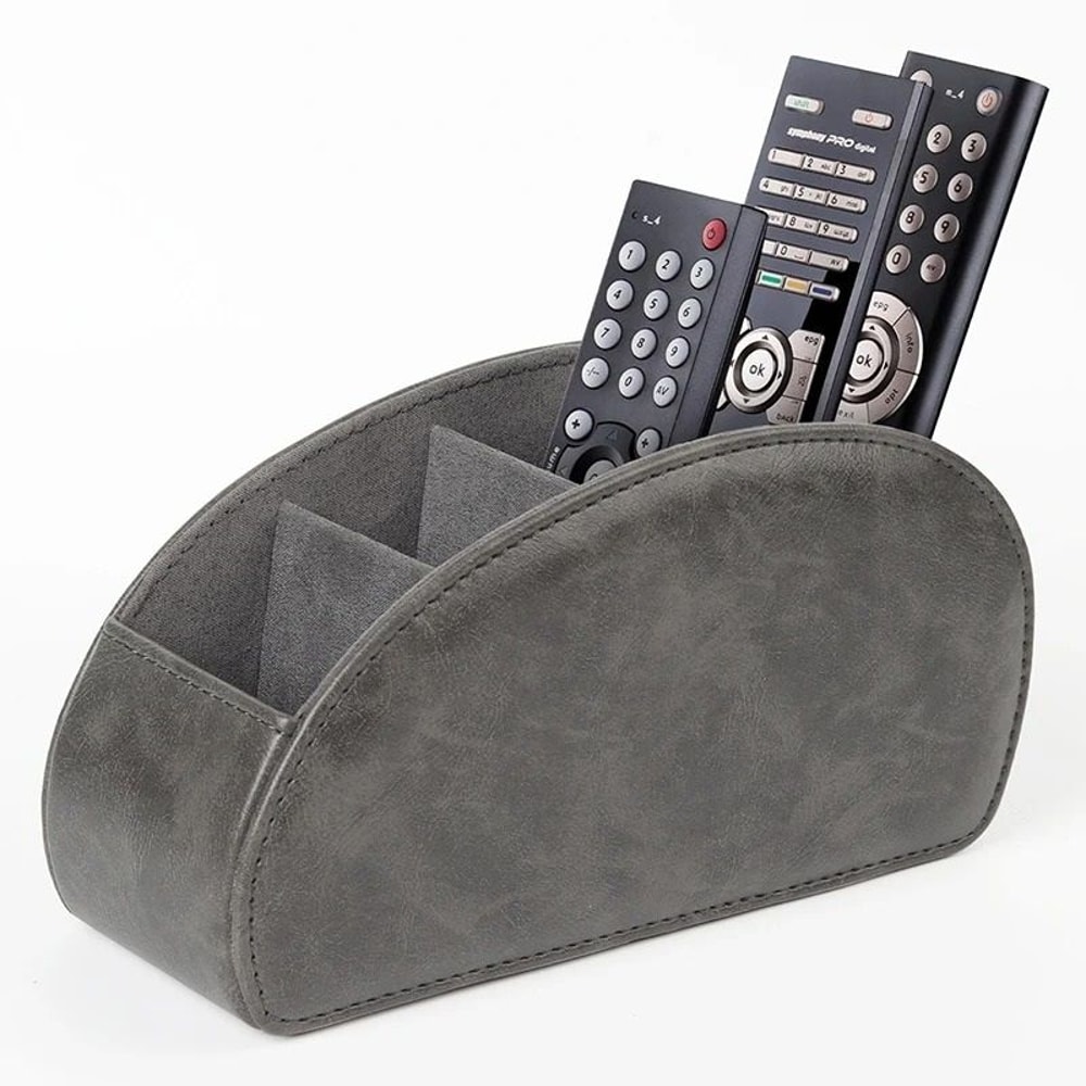 PU Leather Remote Control Holder 5Compartment TV Caddy Desktop Organizer Luxury Faux Leather Med 7