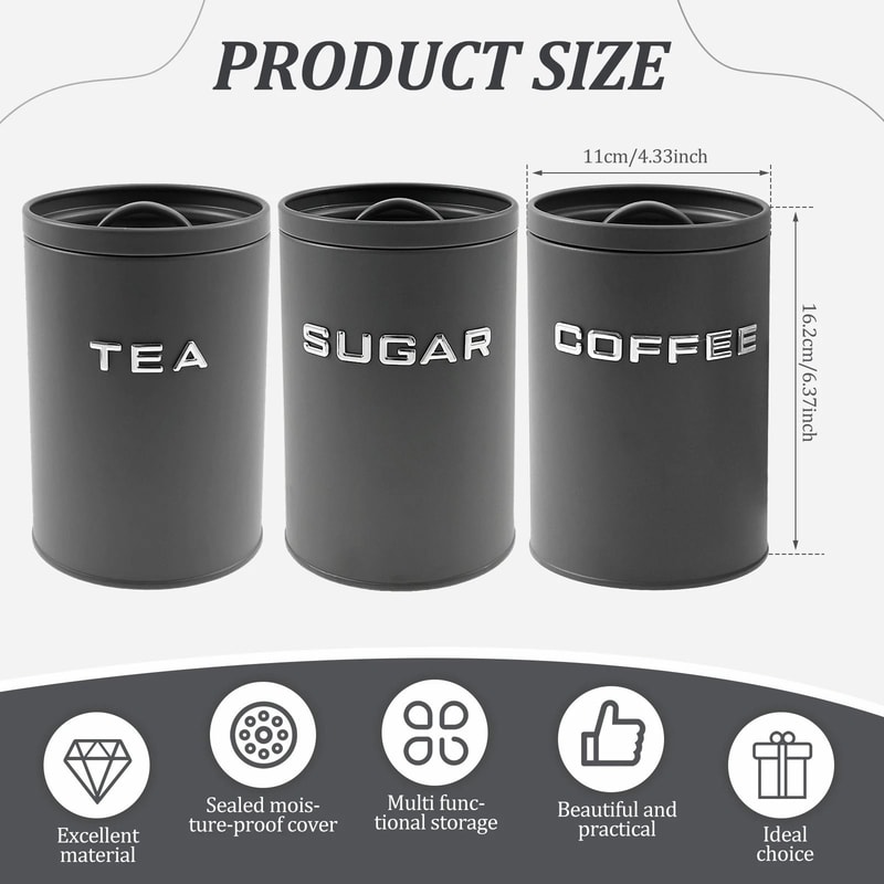 Airtight Coffee Tea Sugar Canister Set 3Piece Kitchen Countertop Containers FoodGrade Bean Spice 1