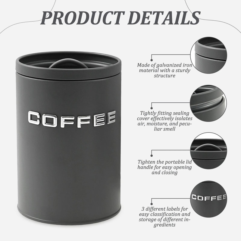 Airtight Coffee Tea Sugar Canister Set 3Piece Kitchen Countertop Containers FoodGrade Bean Spice 2
