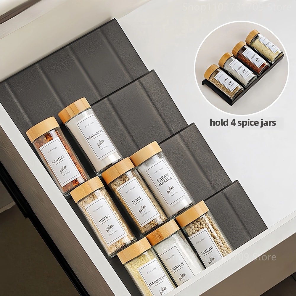 Adjustable 4Tier Spice Drawer Organizer Expandable Seasoning Bottle Rack Pantry Cabinet Drawer I 0