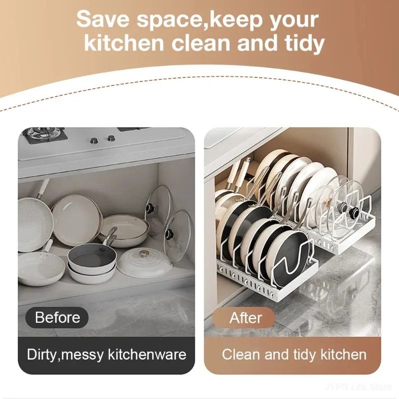 Sliding Kitchen Cabinet Organizer PullOut Pot And Pan Rack HeavyDuty Lid Holder Spice Dish Stora 3