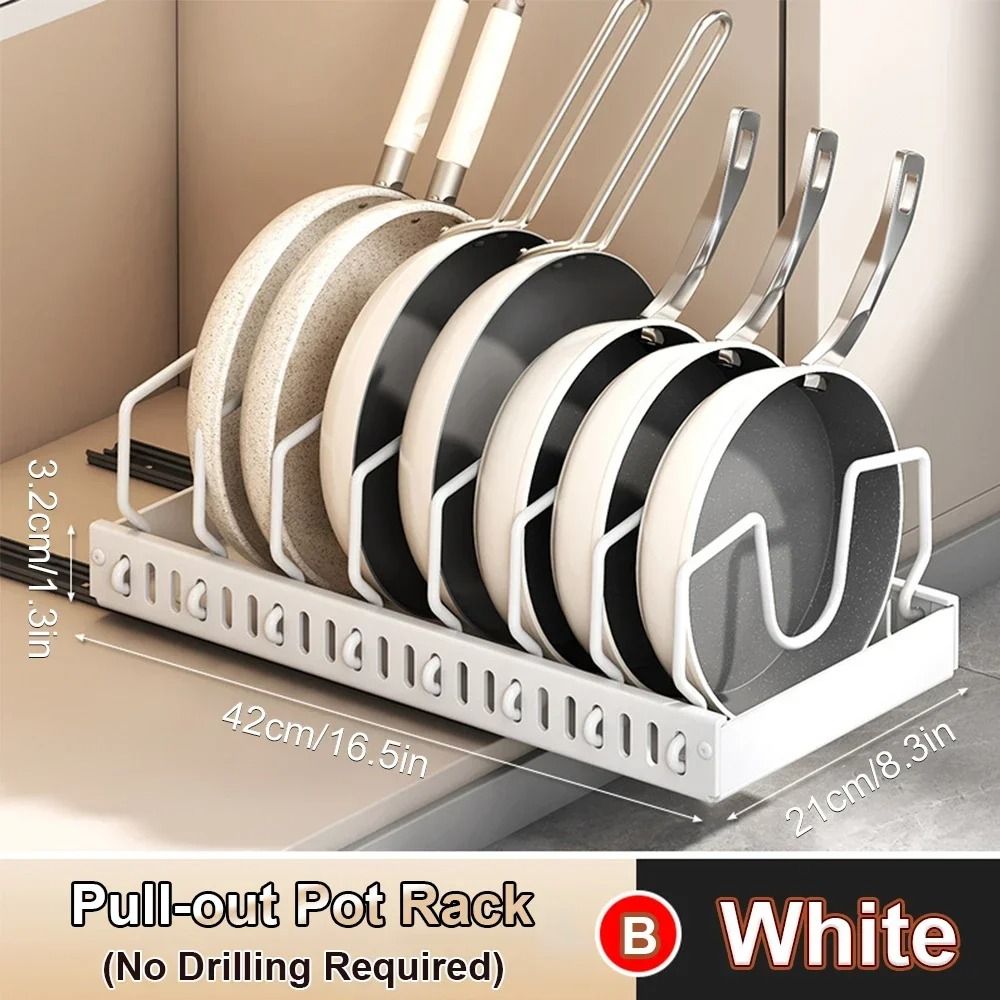 Sliding Kitchen Cabinet Organizer PullOut Pot And Pan Rack HeavyDuty Lid Holder Spice Dish Stora 6