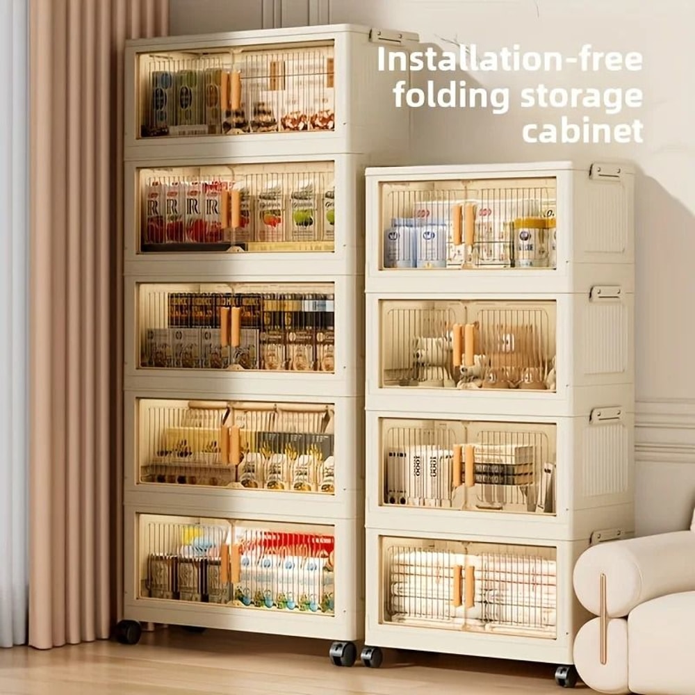 Foldable Mobile Storage Cabinet 345Tier Stackable Organizer With Wheels Portable Closet Pantry F 1