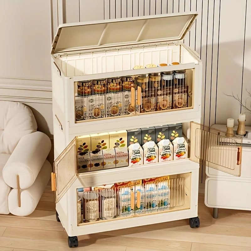 Foldable Mobile Storage Cabinet 345Tier Stackable Organizer With Wheels Portable Closet Pantry F 2