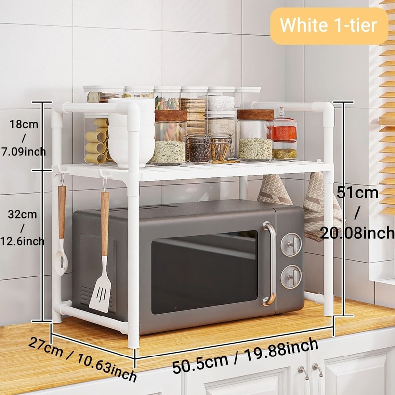 Microwave Oven Storage Rack SpaceSaving Countertop Organizer Plastic Kitchen Utensil Tableware S 7