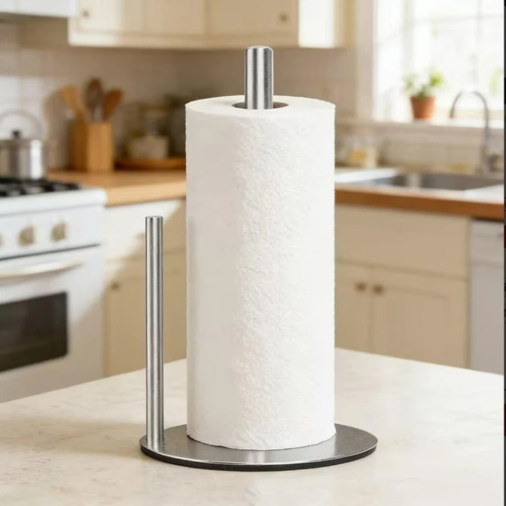Stainless Steel Kitchen Roll Holder HeavyDuty Weighted Base Countertop Organizer SpaceSaving Pape 3