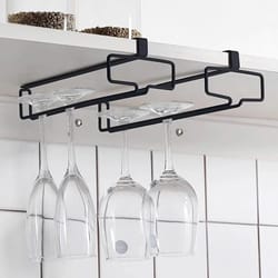non-perforated wine glass rack – inverted iron hanging holder – high-footed glass organizer for bar & home cabinets