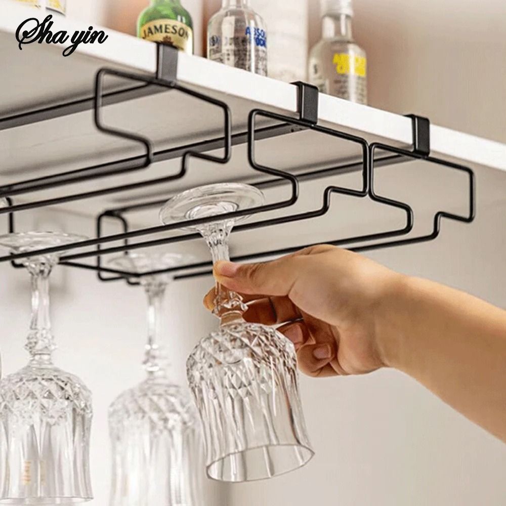 NonPerforated Wine Glass Rack Inverted Iron Hanging Holder HighFooted Glass Organizer For Bar Ho 3
