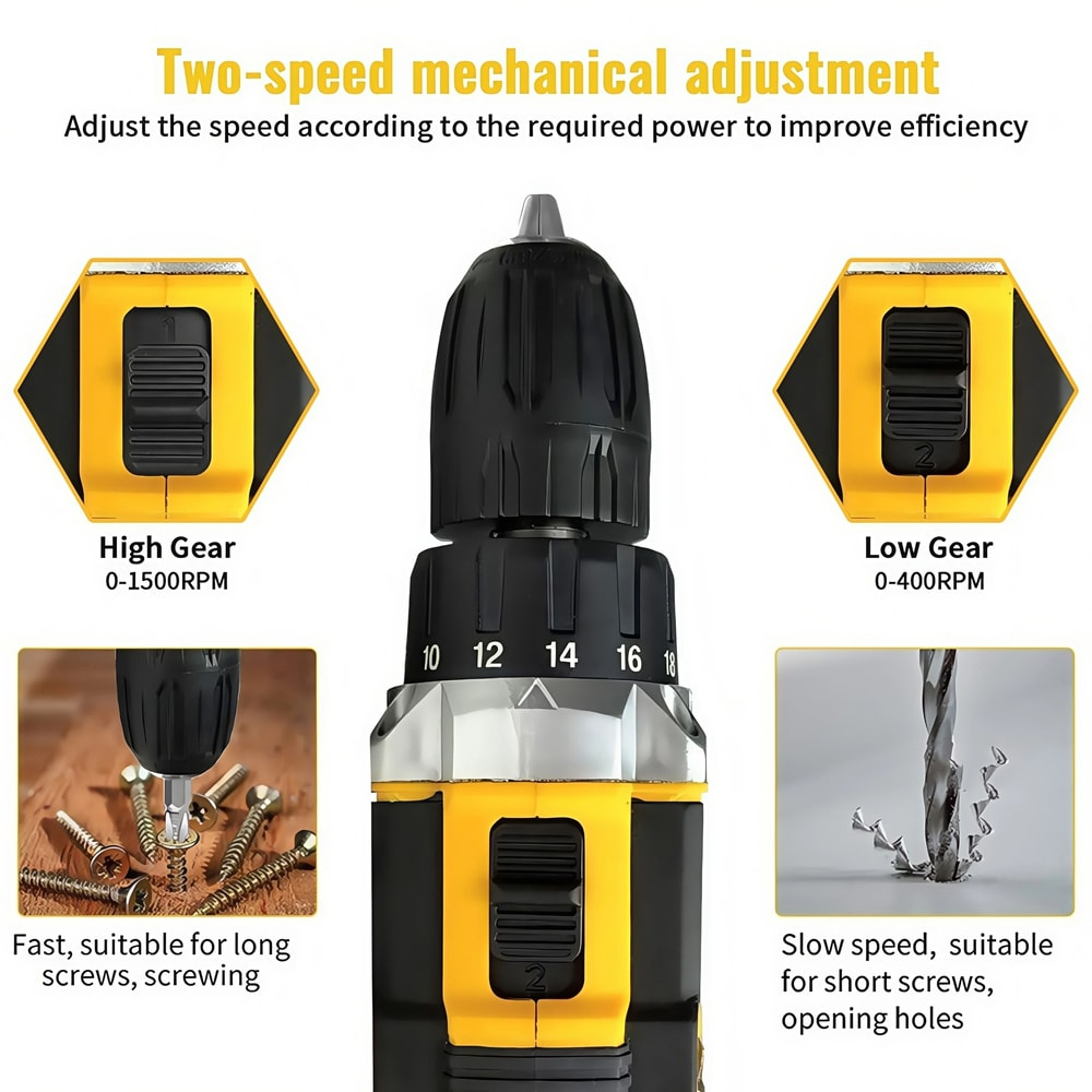 LithiumPowered Cordless Drill Driver Combo Electric Impact Drill Screwdriver Set Home DIY Tool 4