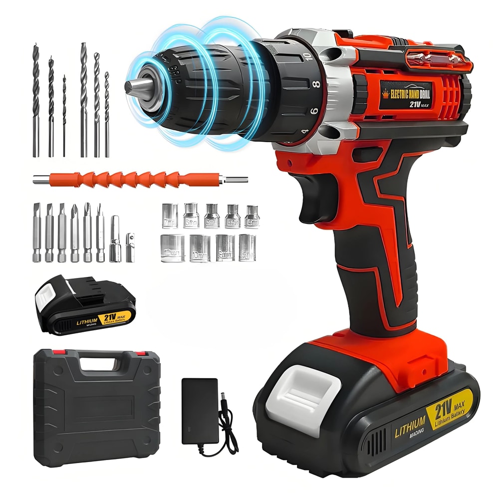 LithiumPowered Cordless Drill Driver Combo Electric Impact Drill Screwdriver Set Home DIY Tool 10