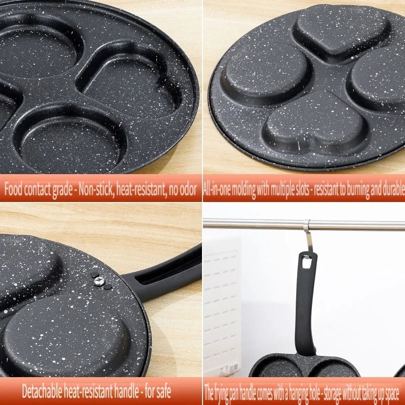 Medical Stone 4Hole Omelette Pan NonStick Egg Burger Dumpling Pot Professional Breakfast Frying 3