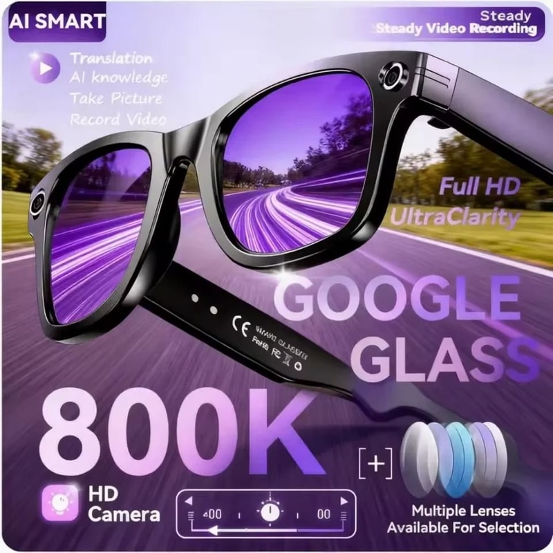 Smart AI Camera Glasses 800W HD Video Recording Translation Sunglasses Waterproof Smart Glasses W 0