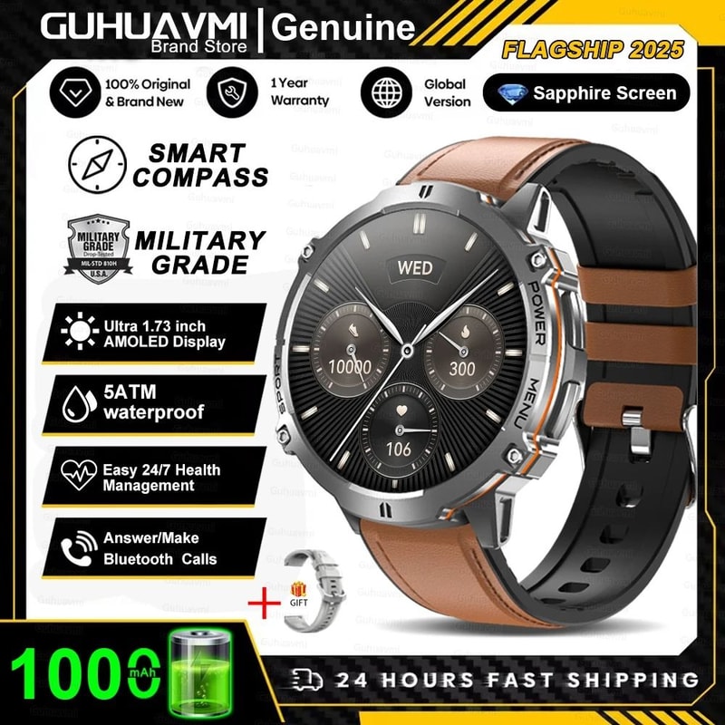 TRex 3 Military Smart Watch 1000mAh Battery 10ATM Waterproof GPS Compass Pro Mens Swim Sport Sm 12