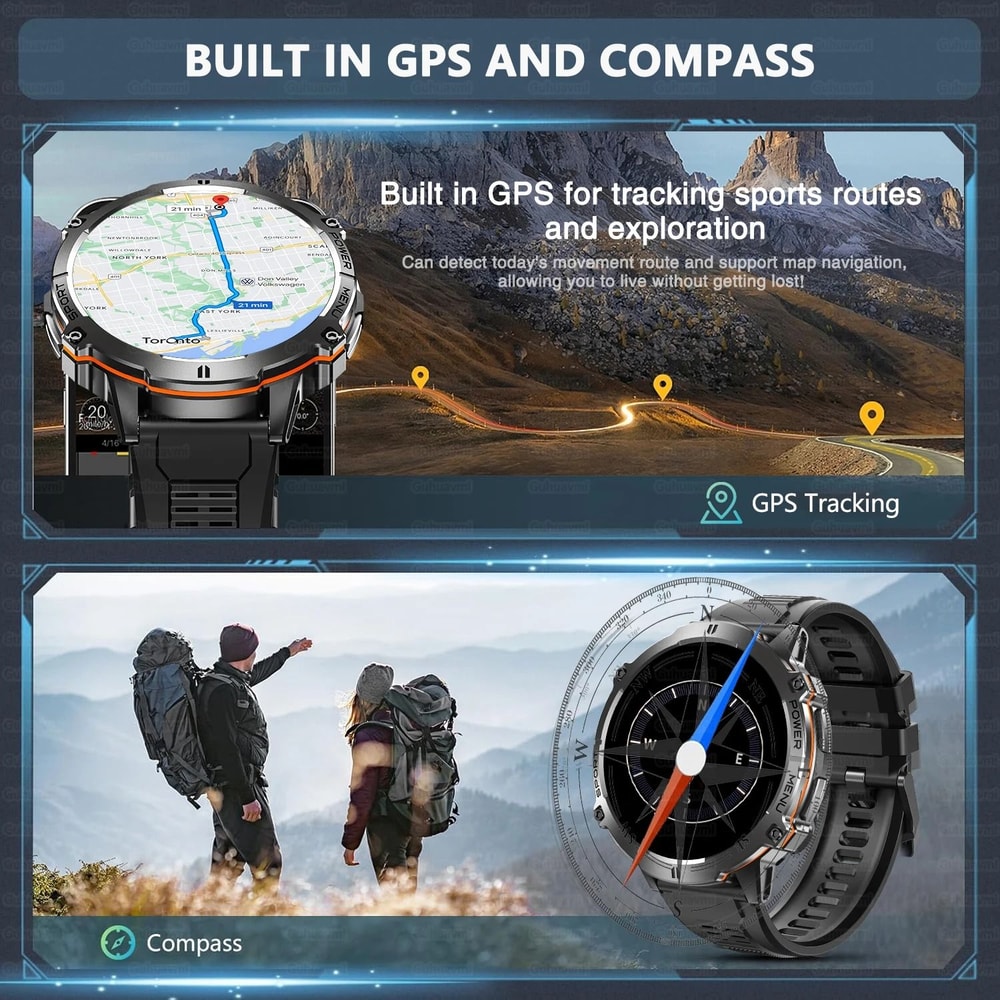 TRex 3 Military Smart Watch 1000mAh Battery 10ATM Waterproof GPS Compass Pro Mens Swim Sport Sm 3
