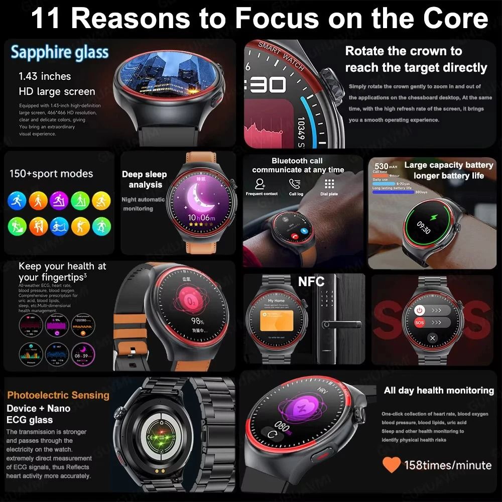 Nursing Health Laser Cure Smart Watch Blood Pressure Heart Rate Body Monitor Pro Bluetooth Call 2